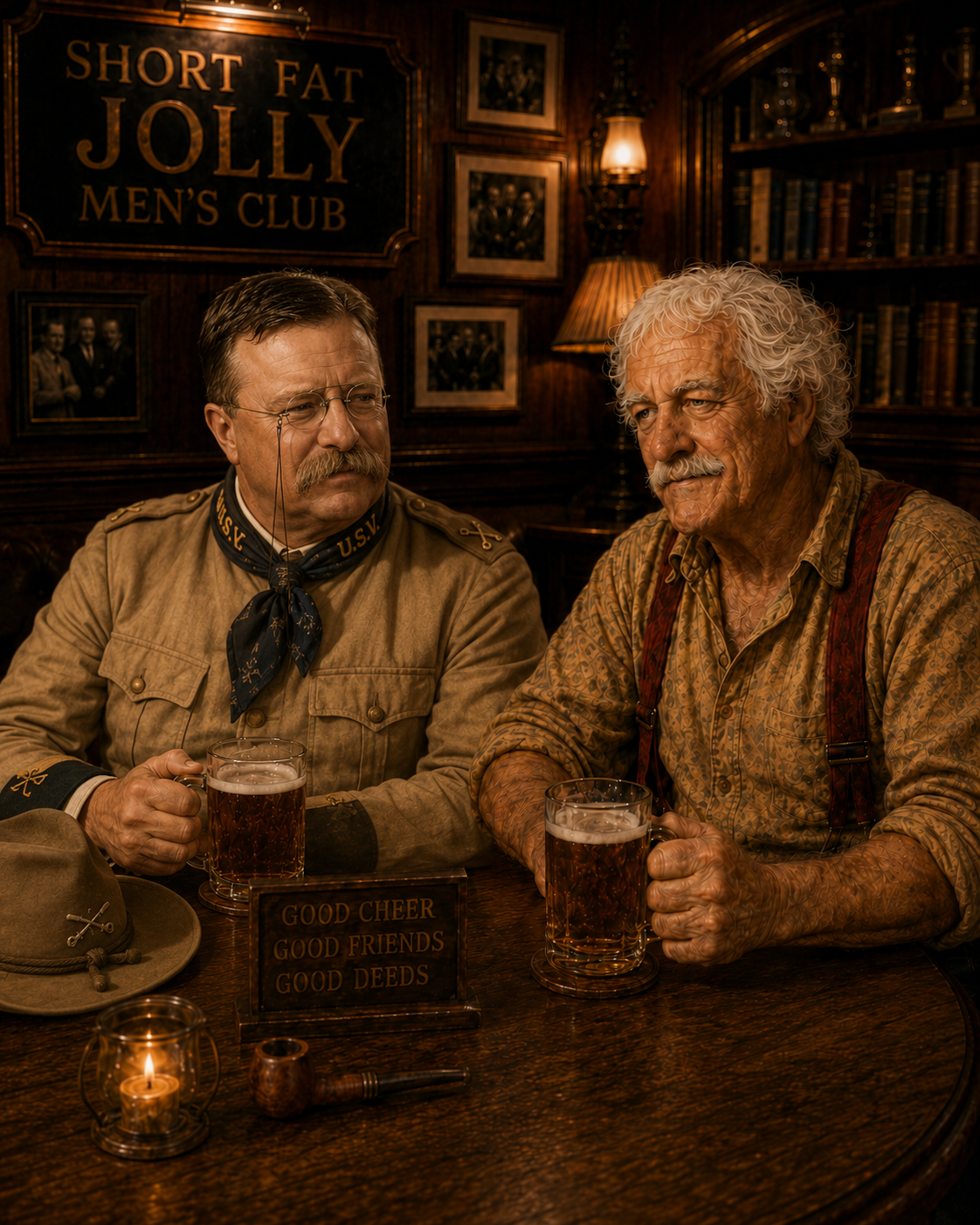 Theodore Roosevelt and the Old Woodcarver at the club table