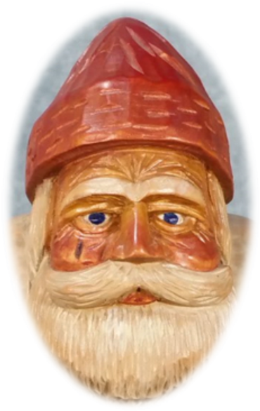 Father Christmas carving in deep tones with carved details