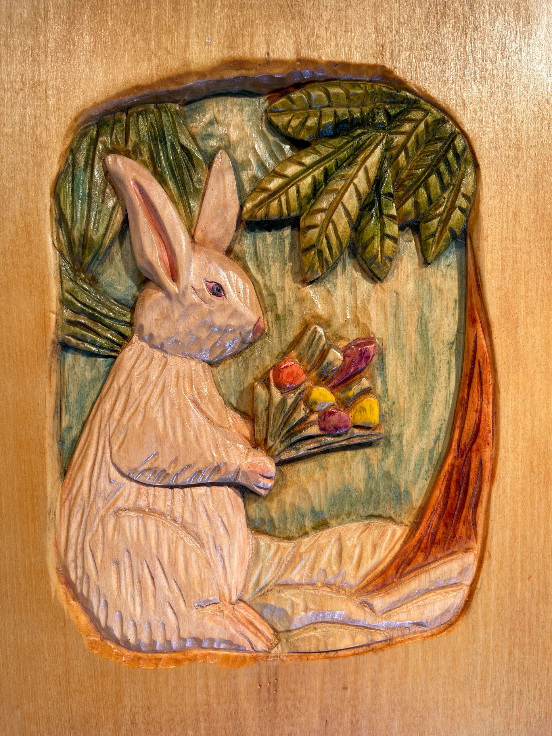 The Forever Wreath carved illustration — woodland scene with figures