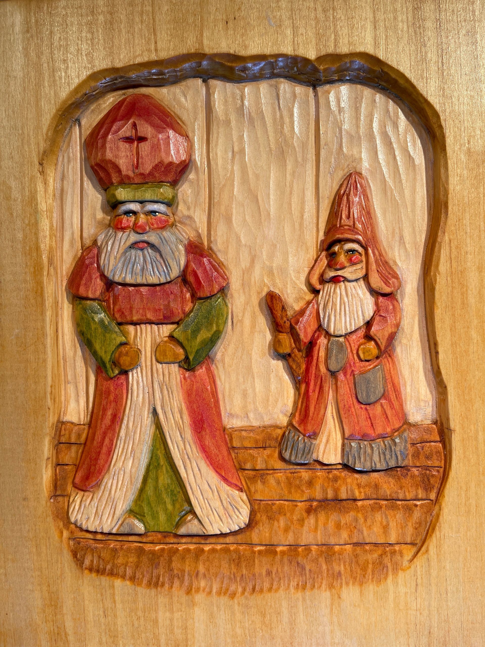 The Forever Wreath carved illustration — carved wood scene from the book