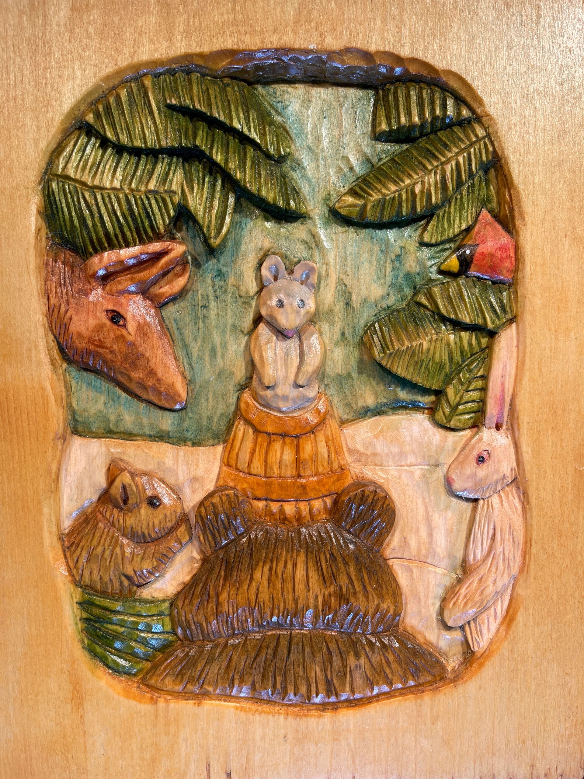 The Forever Wreath carved illustration — Father Christmas in the forest